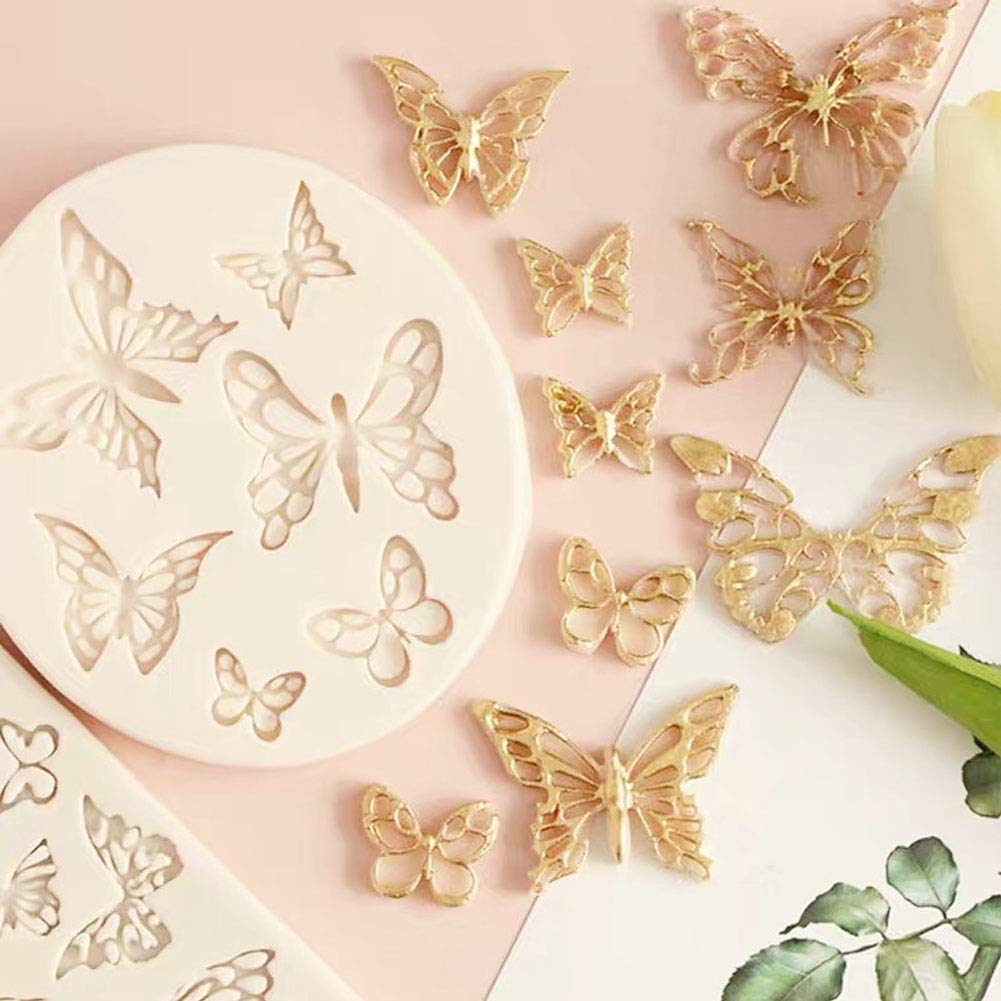 5 Pack Butterfly Rose Flower Stems Birds Blossoms Silicone Fondant Mold, for Making Chocolate Fondant Jelly Polymer Clay Soap Crafting DIY Projects and Cake Decoration