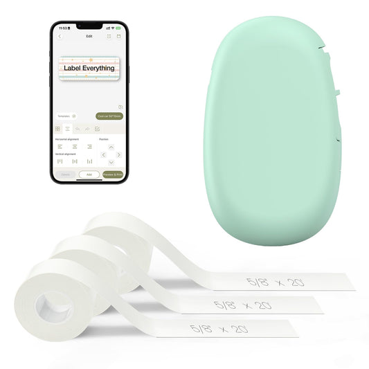 SUPVAN E10 Bluetooth Label Maker Machine with 3 Tapes, Continuous Waterproof Label, Versatile App with 35 Fonts and 1k+ Icons, Inkless Labeler for Home, Kitchen, School, Office Organization, Green