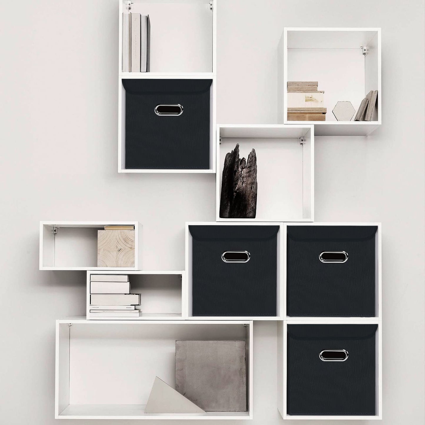 DABEACT Fabric Storage Cube Bins with Lids Closet Organizers collapsible storage bins basket with Handles for Home,Storage Boxes for Organizing,3 Pack,(black)