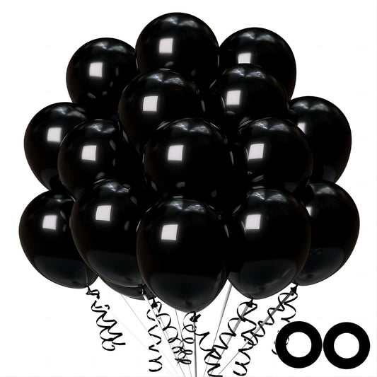 100pcs Black Balloons, 12 inch Black Latex Party Balloons Helium Quality for Gende Reveal, Birthday,Baby Shower,Wedding, Halloween or Christmas PartyParty Decoration (with Black Ribbon)