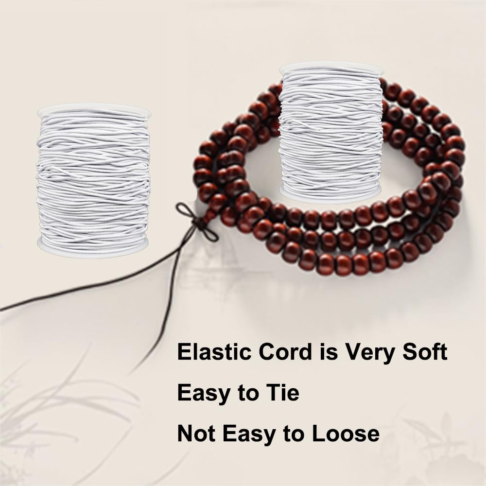 Stretchy String for Bracelets, 2 Rolls 1 mm Sturdy Elastic String Elastic Cord for Jewelry Making, Necklaces, Beading (White)