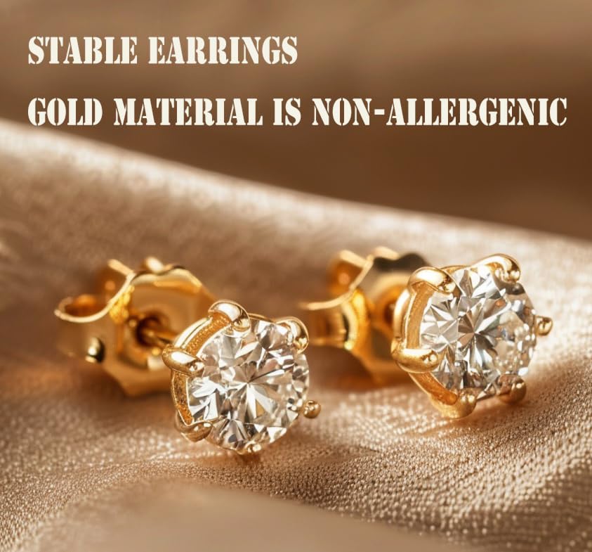 ERT 14K Gold Earring Backs - 6 Piece Replacement Yellow Gold Ear Locking for Stud Ear Rings 3 Pairs