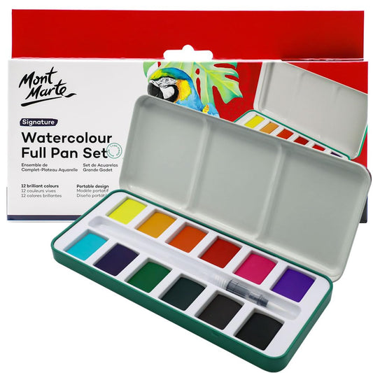 Watercolor Set Full Pan Signature 13pc in Tin, Vibrant, Multi-Color with Translucent Finish, Portable Watercolor Set