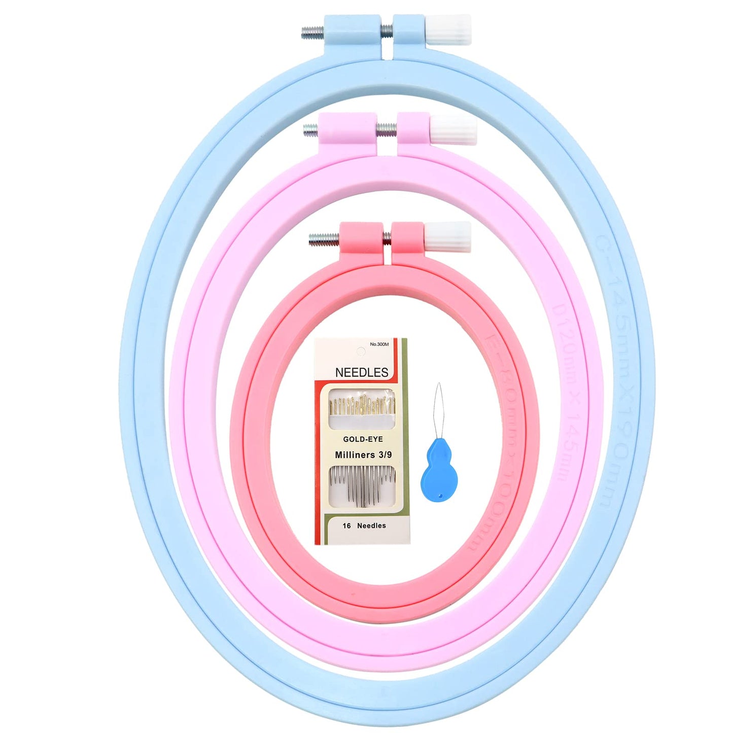 3 Pcs 3 Size Oval Embroidery Hoops, ABS Plastic Embroidery Hoops Cross Stitch Hoops Embroidery Frames for Sewing, Needlework, Embroidery Projects (Size-7.5", 5.7",3.9")