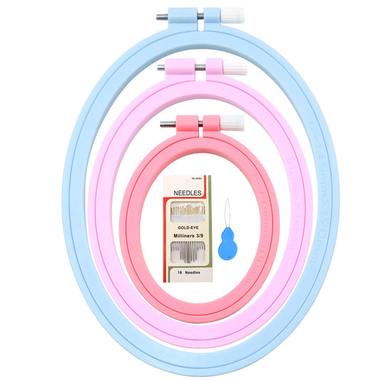 3 Pcs 3 Size Oval Embroidery Hoops, ABS Plastic Embroidery Hoops Cross Stitch Hoops Embroidery Frames for Sewing, Needlework, Embroidery Projects (Size-7.5", 5.7",3.9")