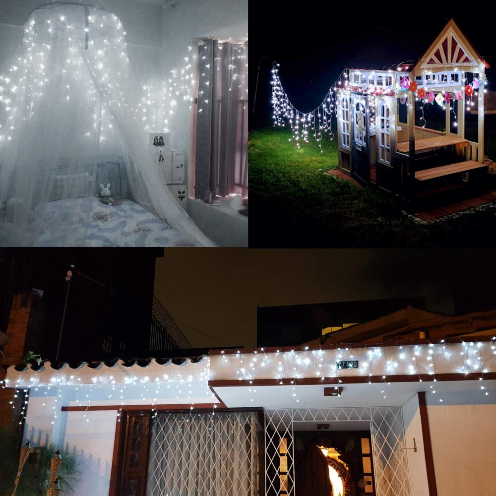 Icicle Christmas Lights, 432 LED 35.4ft 8 Modes Icicle String Lights with 72 Drops, Window Curtain Fairy Lights for Xmas, Eaves, Wedding, Garden, Outdoor, Indoor Decor (Clear White)