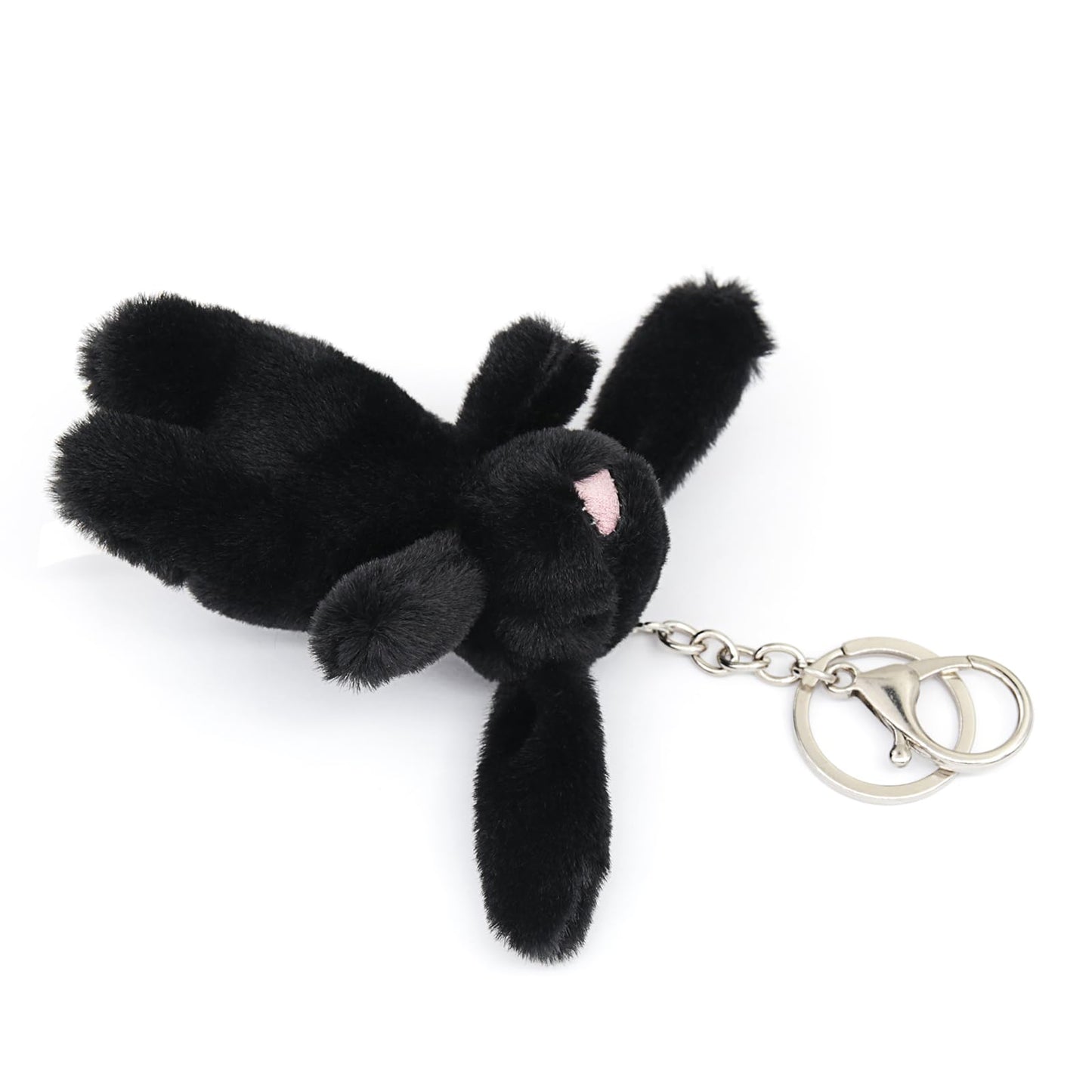 Miokkley Cute Bunny Plush Keychain for Backpack, 3.5" Inch Mini Rabbit Keychain Purse Charm Pendant Gift for Women (Black)