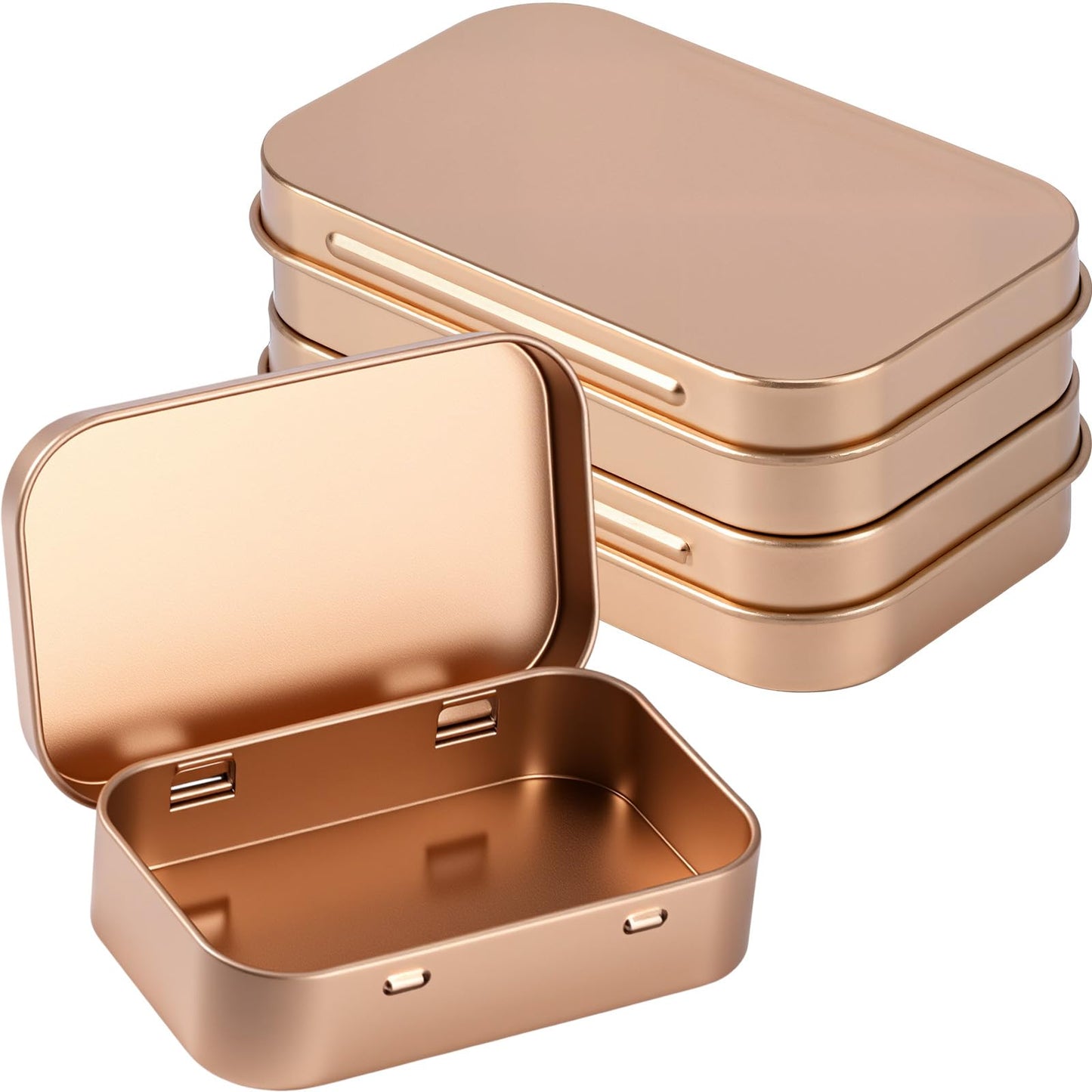 Hotop 3 Pcs 3.75 x 2.45 x 0.8 Inch Metal Rectangular Empty Hinged Tins Box Containers with Lids Mini Portable Box Small Storage Kit, Home Organizer (Rose Gold)
