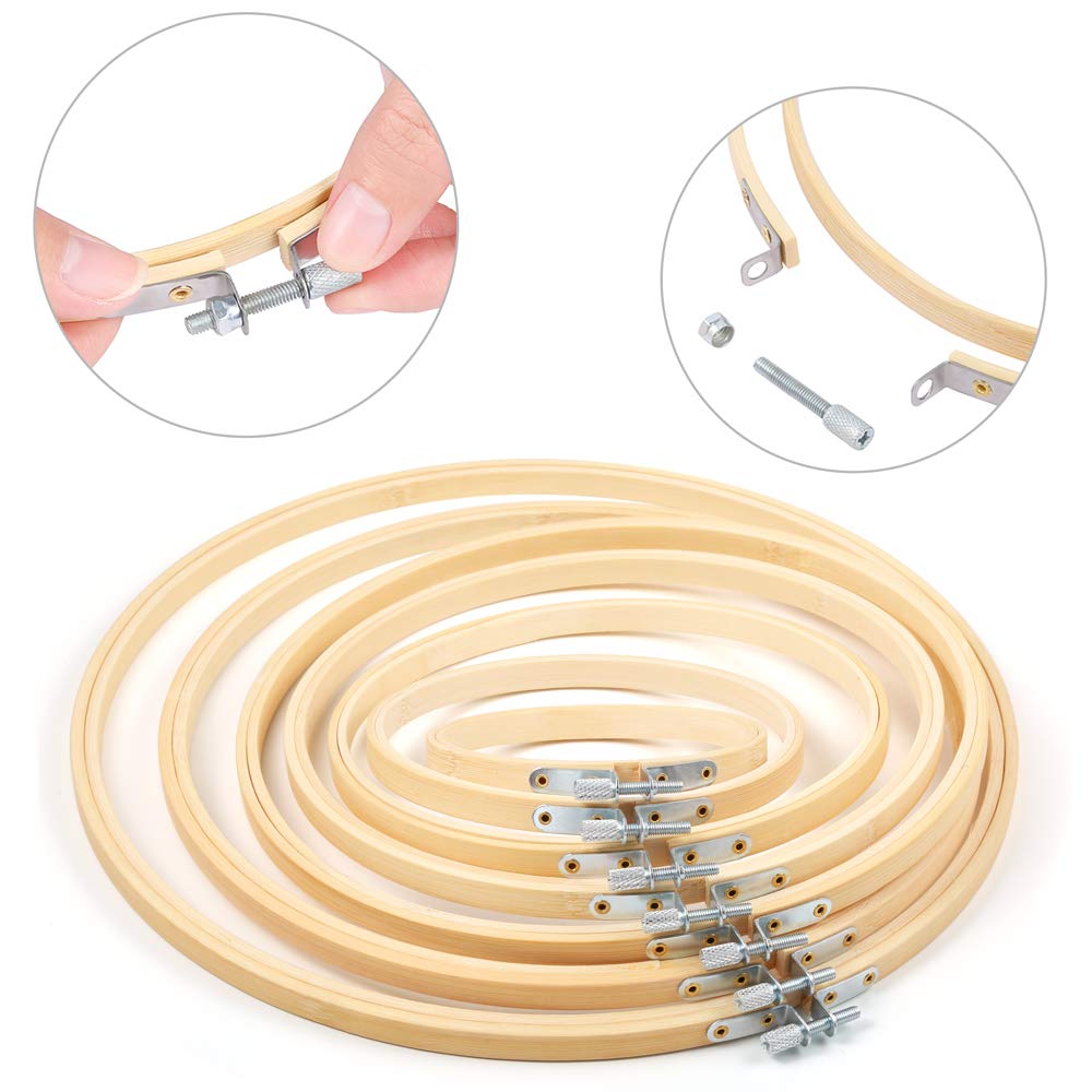 7 Pieces 7 Sizes Embroidery Hoops 4 inch to 12 inch Bamboo Circle Cross Stitch Hoop Rings for Craft Sewing and Ornaments