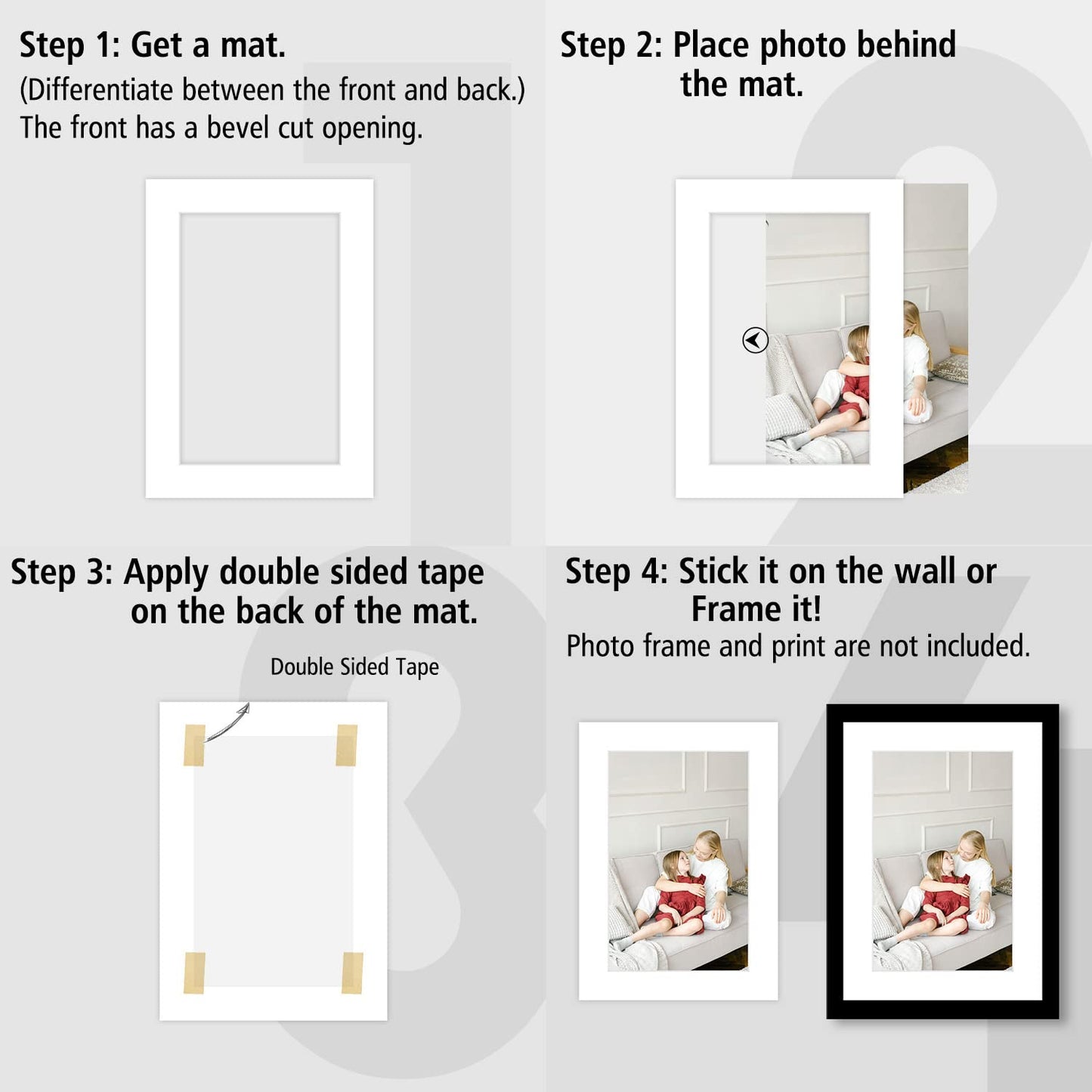 Golden State Art, Pack of 50, Acid-Free White Pre-Cut 5x7 Picture Mat for 4x6 Photo with White Core Bevel Cut Frame Mattes