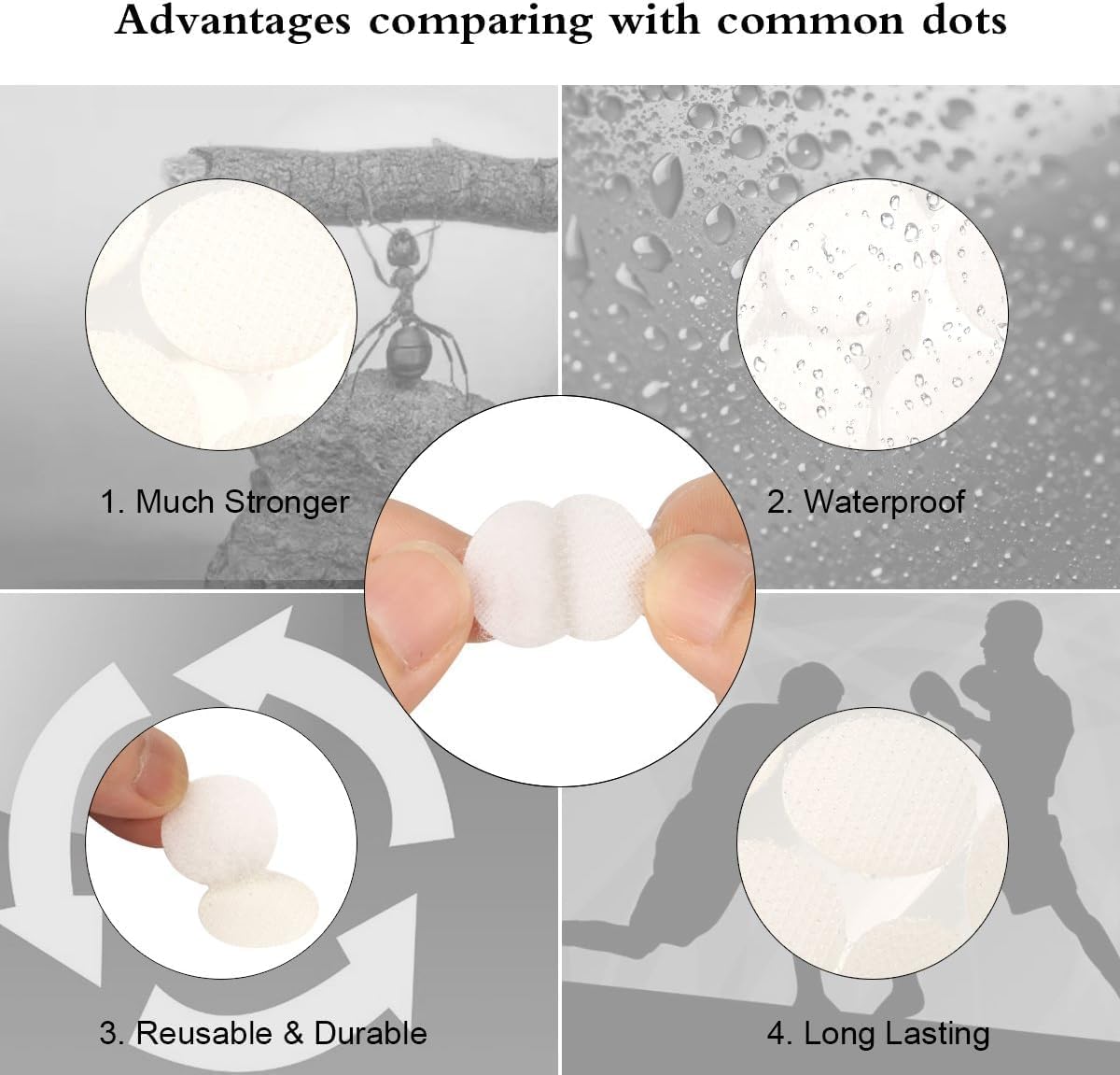 Hompie 400pcs (200 Pair Sets) 15mm Diameter Sticky Back Hook, Self Adhesive Dots Loop Tapes for DIY Crafts Office Classroom (White)