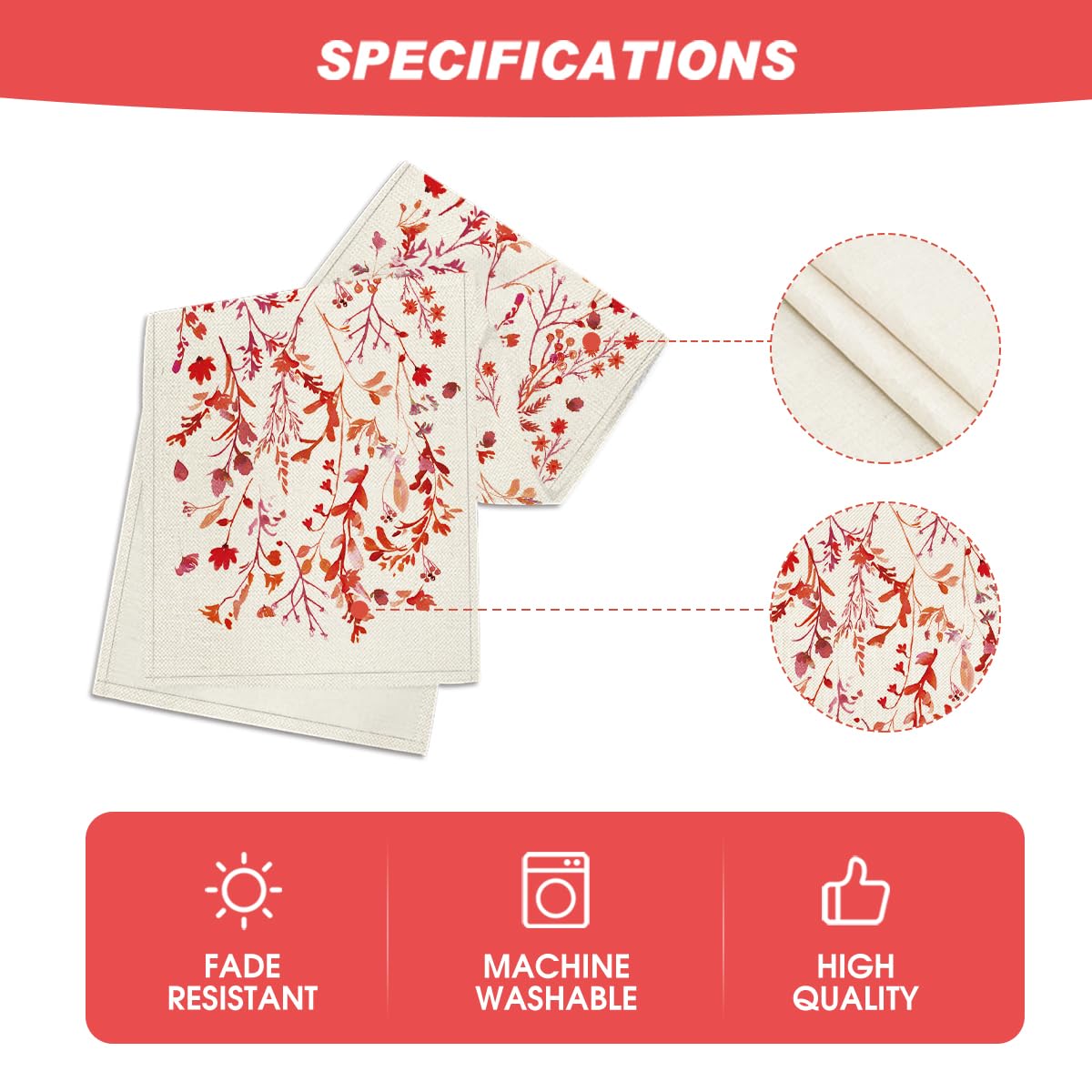 Floral Leaves Valentine's Table Runner, Wild Flowers Seasonal Kitchen Dining Table Decoration for Home Party Decor 13x72 Inch
