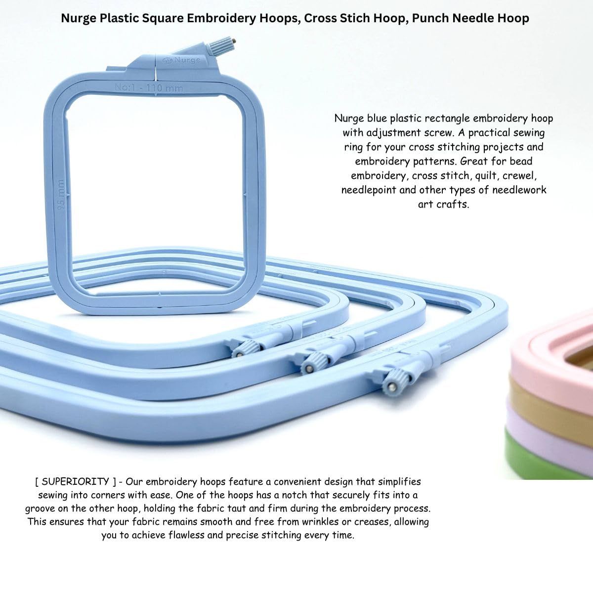 Blue Medium (No:3) Plastic Square Embroidery Hoop, Cross Stitch Hoops, Punch Needle Hoop , DIY Craft Sewing,ABS Plastic Embroidery Hoops