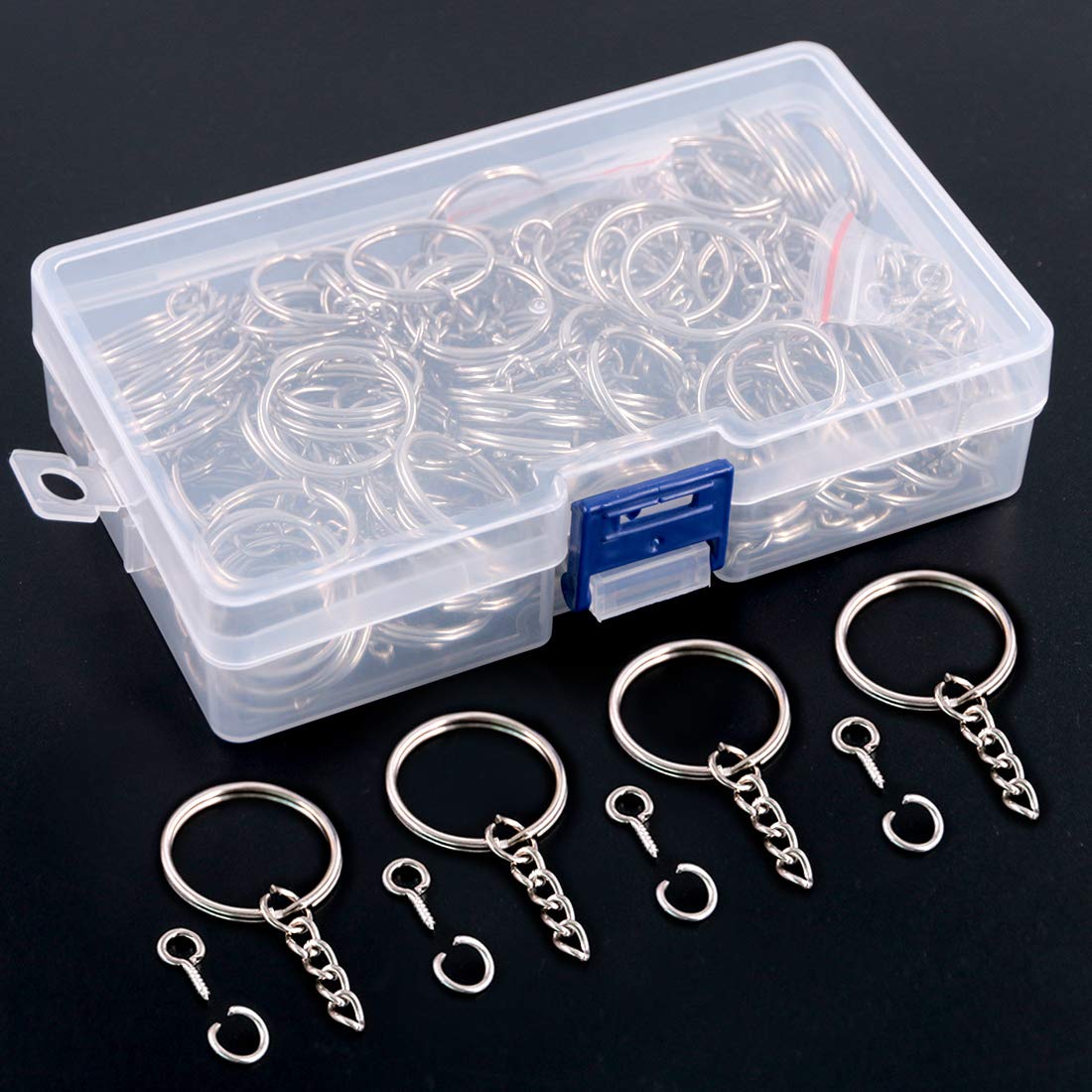 450Pcs 1" 25mm Sliver Key Chain Rings Kit, Including 150Pcs Keychain Rings with Chain and 150Pcs Jump Ring with 150Pcs Screw Eye Pins Bulk for Jewelry Findings Making (Sliver)