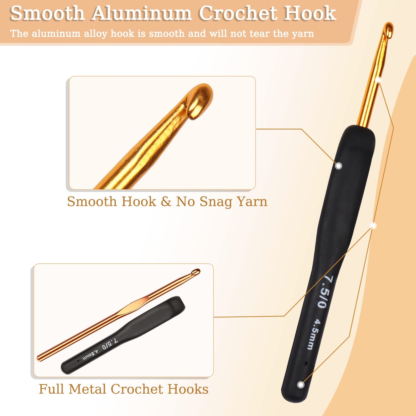 31pcs Crochet Hook Set, Black Gold Crochet Hooks Ergonomic with Grips for Arthritic Hands, Crochet Needles Set with Knitting & Crochet Supplies, Ideal Crochet Gift for Crochet Beginner Lover