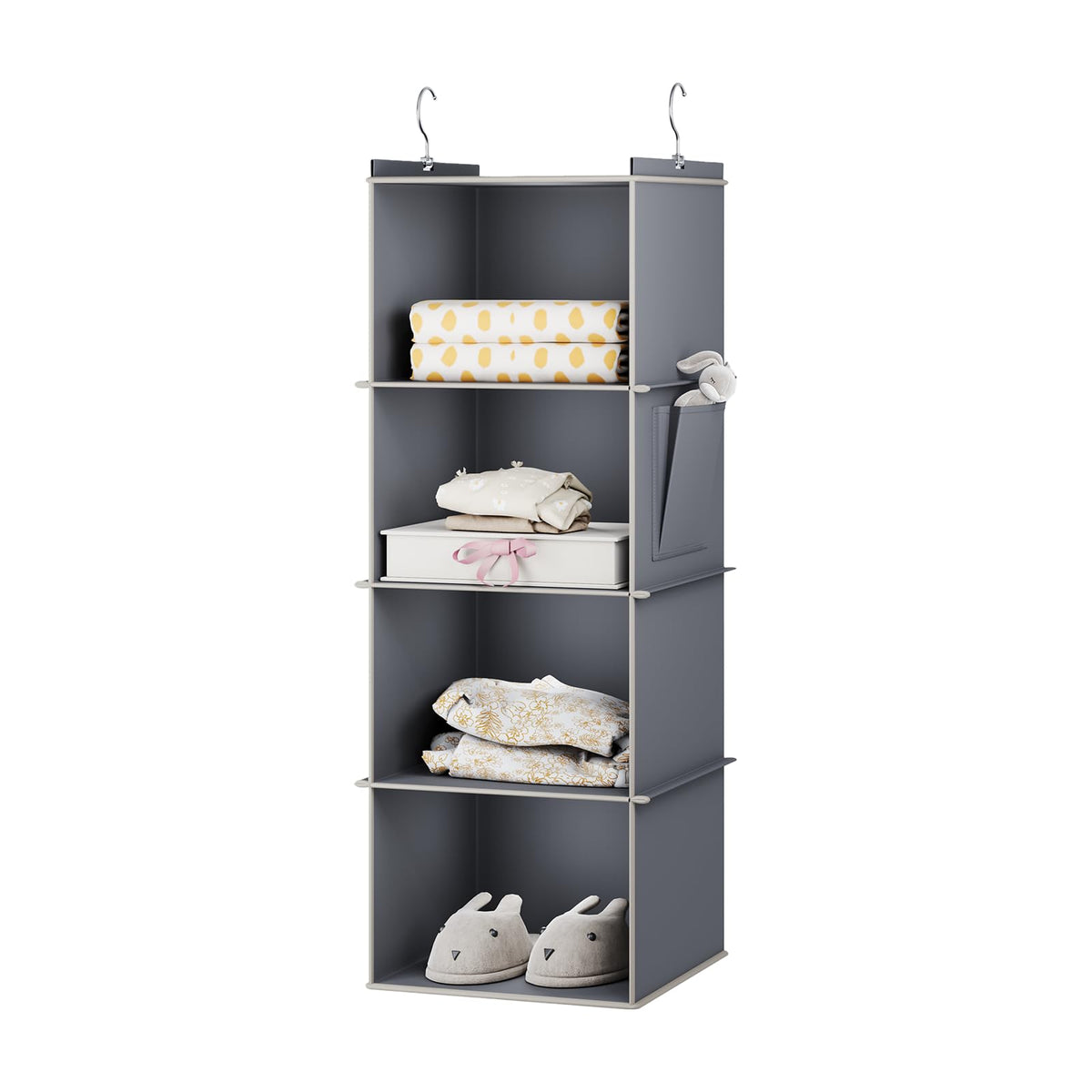 YOUDENOVA Hanging Closet Organizer, 4-Shelf Closet Hanging Storage Shelves, Grey