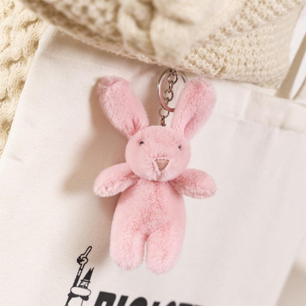 Miokkley Cute Bunny Plush Keychain for Purse, 3.5" Inch Mini Rabbit Keychain for Backpack Purse Charm Gift for Women (Light Gray)