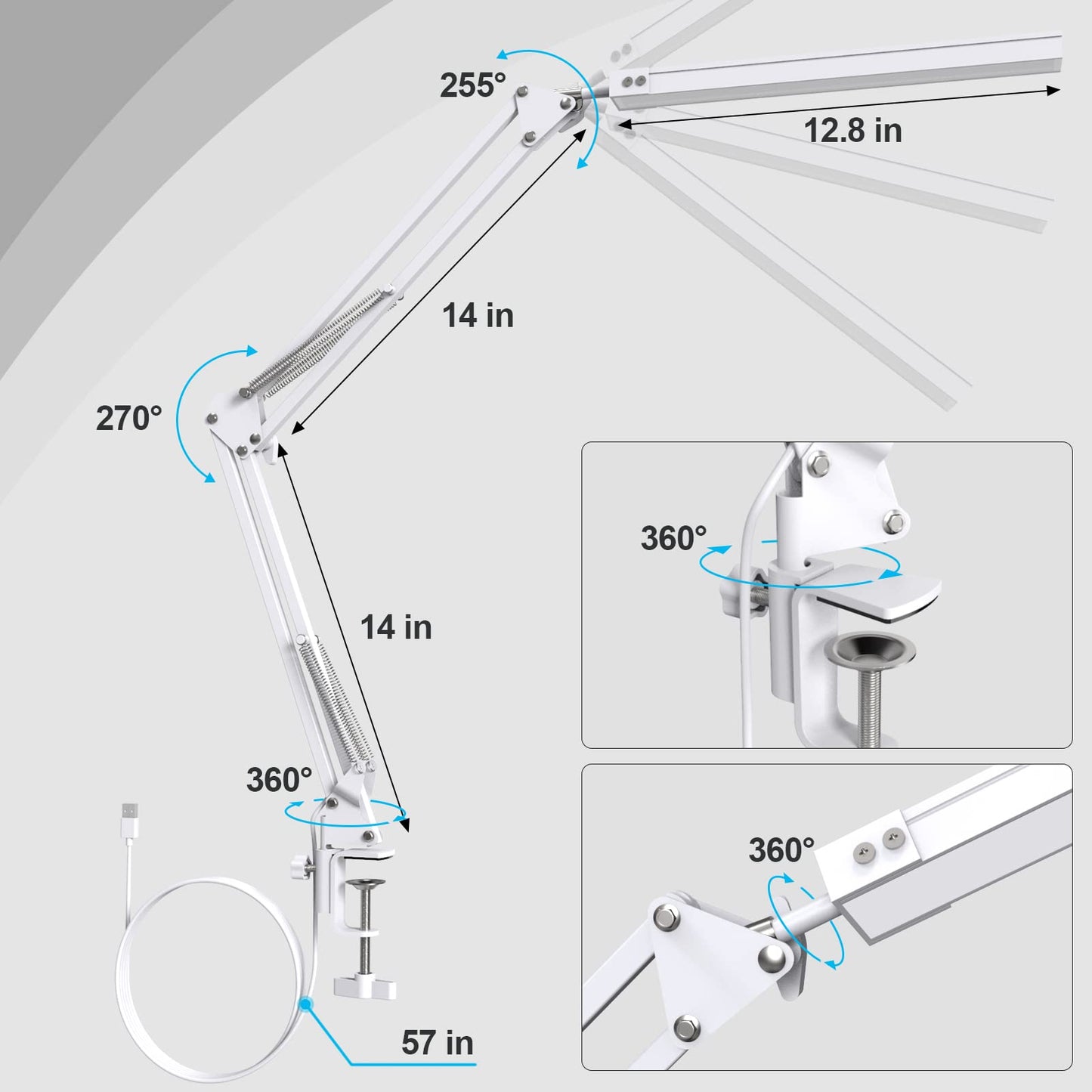 Upgrade Swing Arm LED Desk Lamp with Clamp, 80 LED Beads, 5 Color Modes & 11 Brightness Levels, 360° Adjustable Arm, Eye-Caring Light CRI95, Timer & Memory Function, for Office, Study, Crafting
