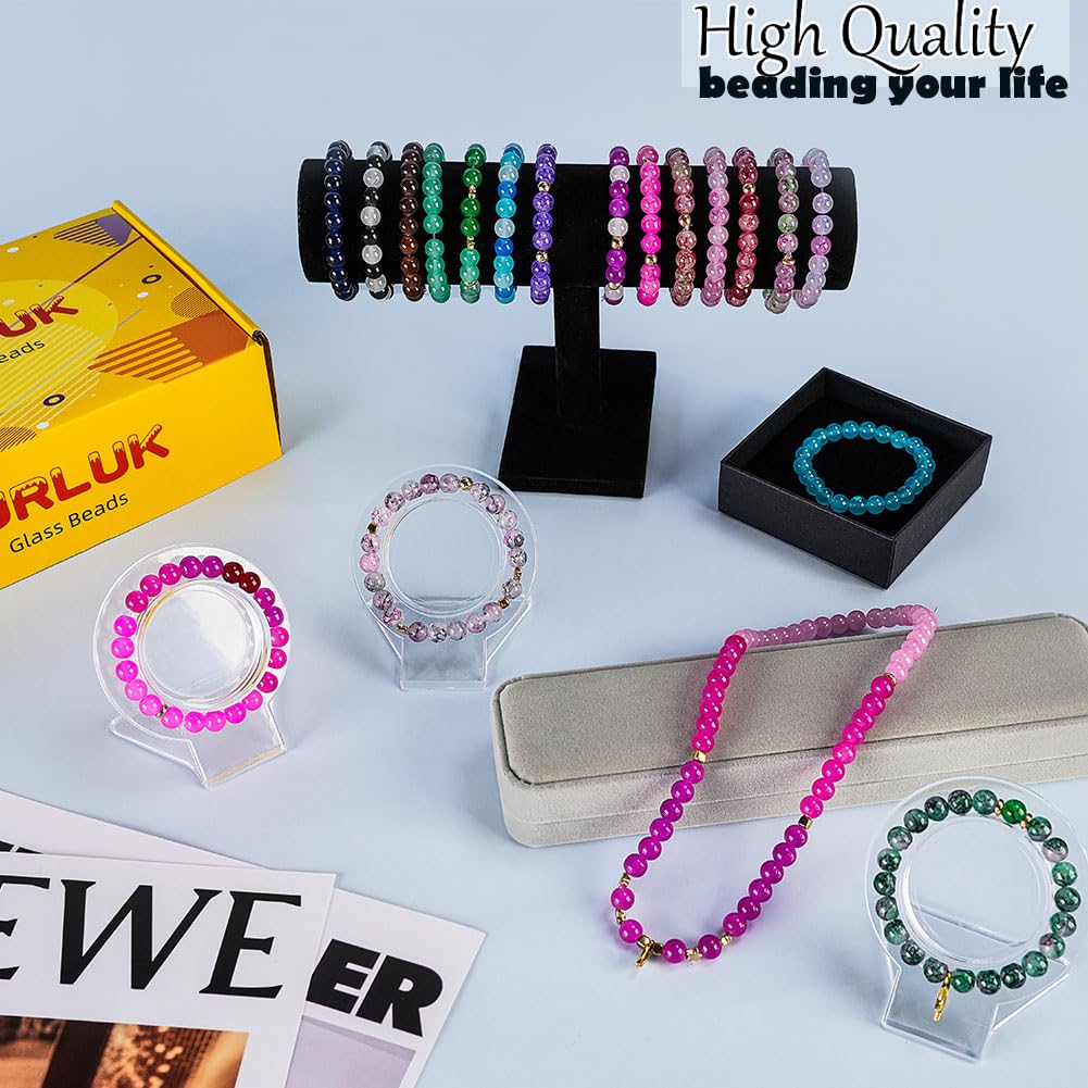 Glass Beads for Jewelry Making, 1300pcs + 8mm 48 Colors Round Crystal Glass Beads Bracelet Making Kit, Bead Starter Kit for Birthday Holiday Christmas Gifts