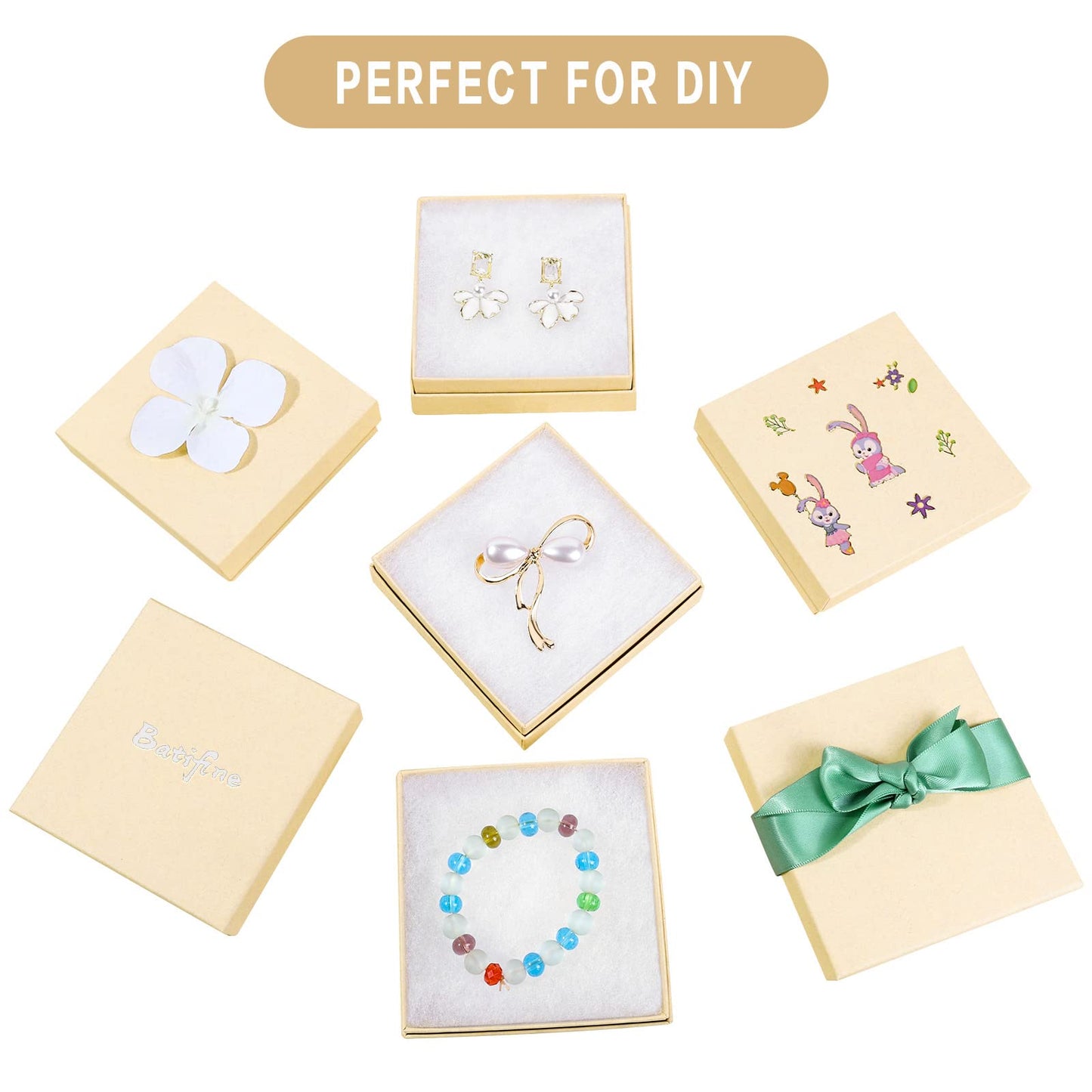 batifine Cardboard Jewelry Gift Boxes, 20 Pack 3.5x3.5x1 Inch, Bulk Cotton Filled Small Jewelry Boxes with Lids for Necklace Ring Bracelet Earring Display Box (Brown)