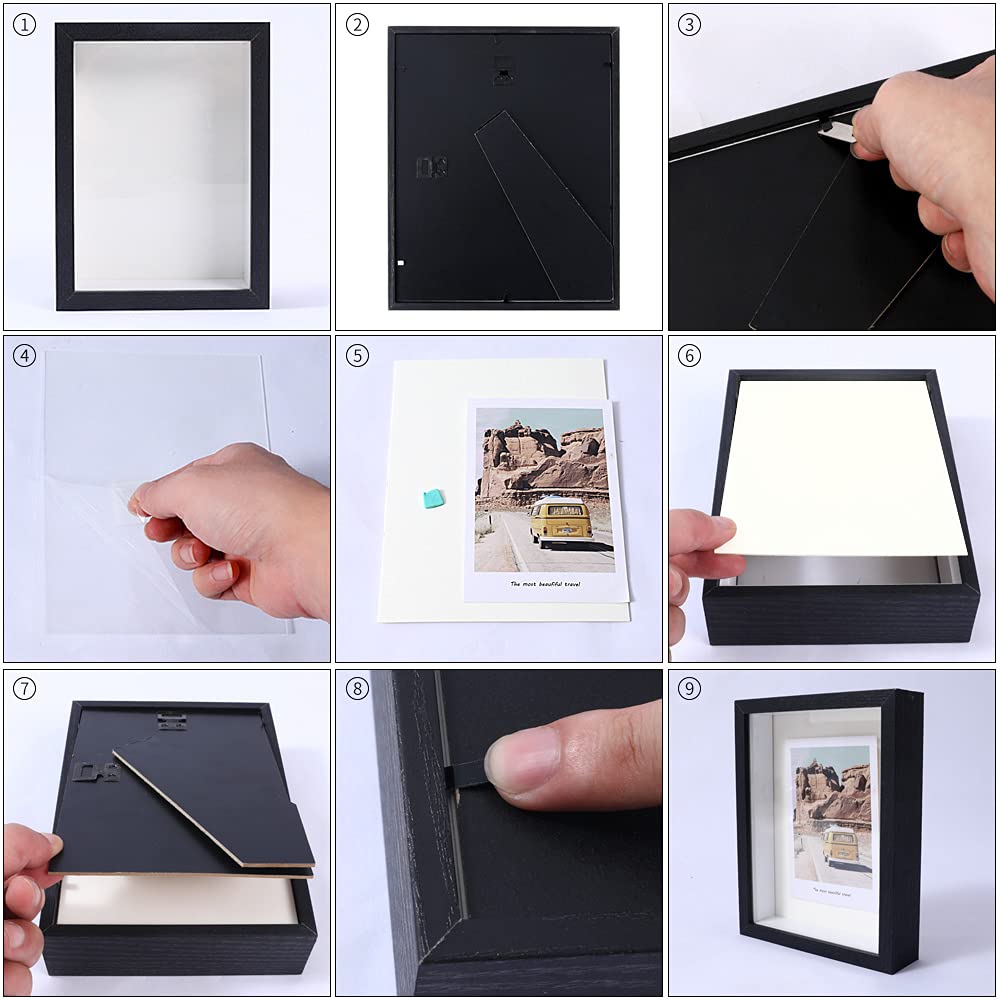 KAPIX Shadow Box 5x7 Picture Frame with Real Glass Deep Wood Memory Box Display case for Flowers,Ticket,Memorabilia,Keepsake,Medal,Art and Photos,Black