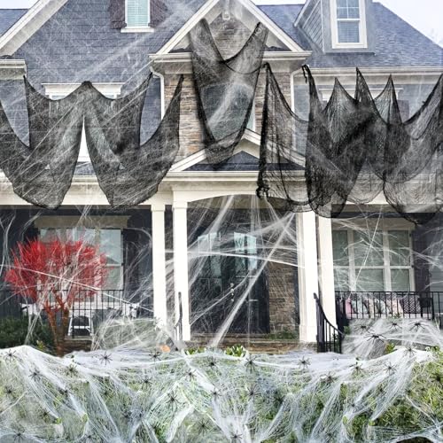 Halloween Decorations,1000 sqft Spider Webs Decorations with 100 Fake Spiders,2 Pcs 72*30 Inch Black Creepy Cloth,Halloween Party Decorations, Stretchable Cobwebs for Halloween Decor Outdoor,Indoor