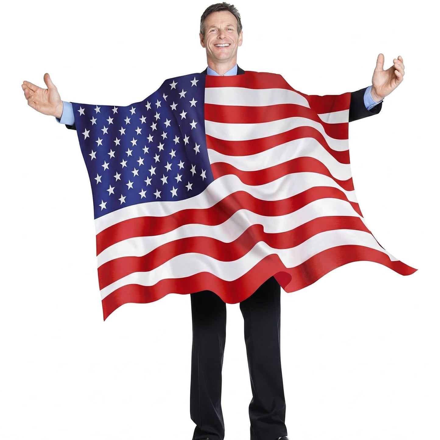 FUTUREPLUSX American Flag Cape, Wearable USA Flag Costume Outfit with Sleeves Classic Flag, 2 Differents Wearing Methods