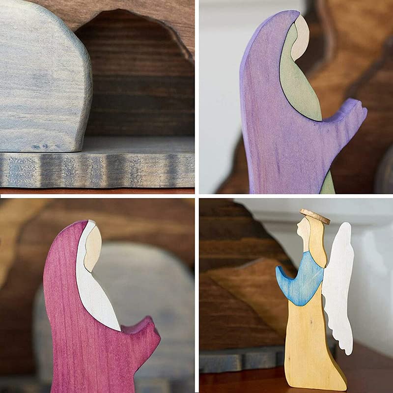 IoF Easter Resurrection Scene Ornament, Wooden Religious He is Risen Easter Decorations, Wood Christian Empty Tomb Figurines, Jesus Nativity Home Decor Set Gifts for Kids for Easter, Christmas, Office