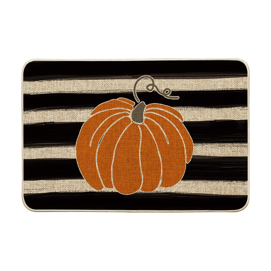 Artoid Mode Watercolor Stripes Pumpkin Decorative Doormat, Fall Seasonal Harvest Thanksgiving Vintage Rustic Low-Profile Yard Floor Mat Switch Mat for Indoor Outdoor 24x35 Inch