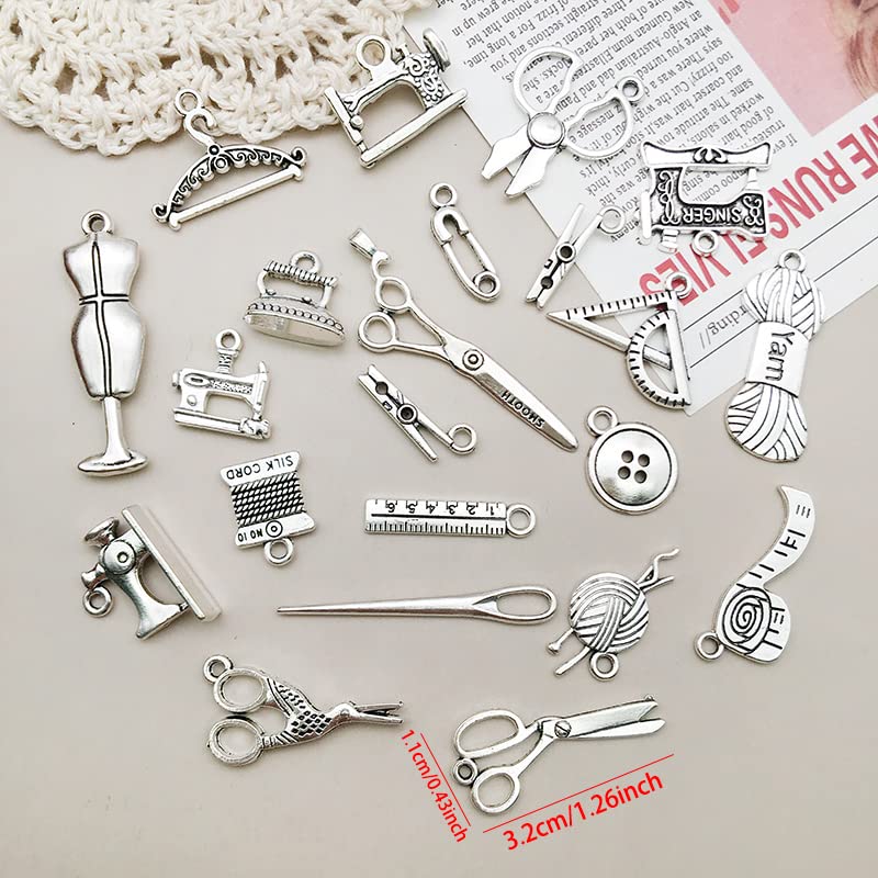 WOCRAFT 120pcs Antique Silver Sewing Tool Charm for Jewelry Making Alloy Sewing Charms for DIY Crafts (SN049)