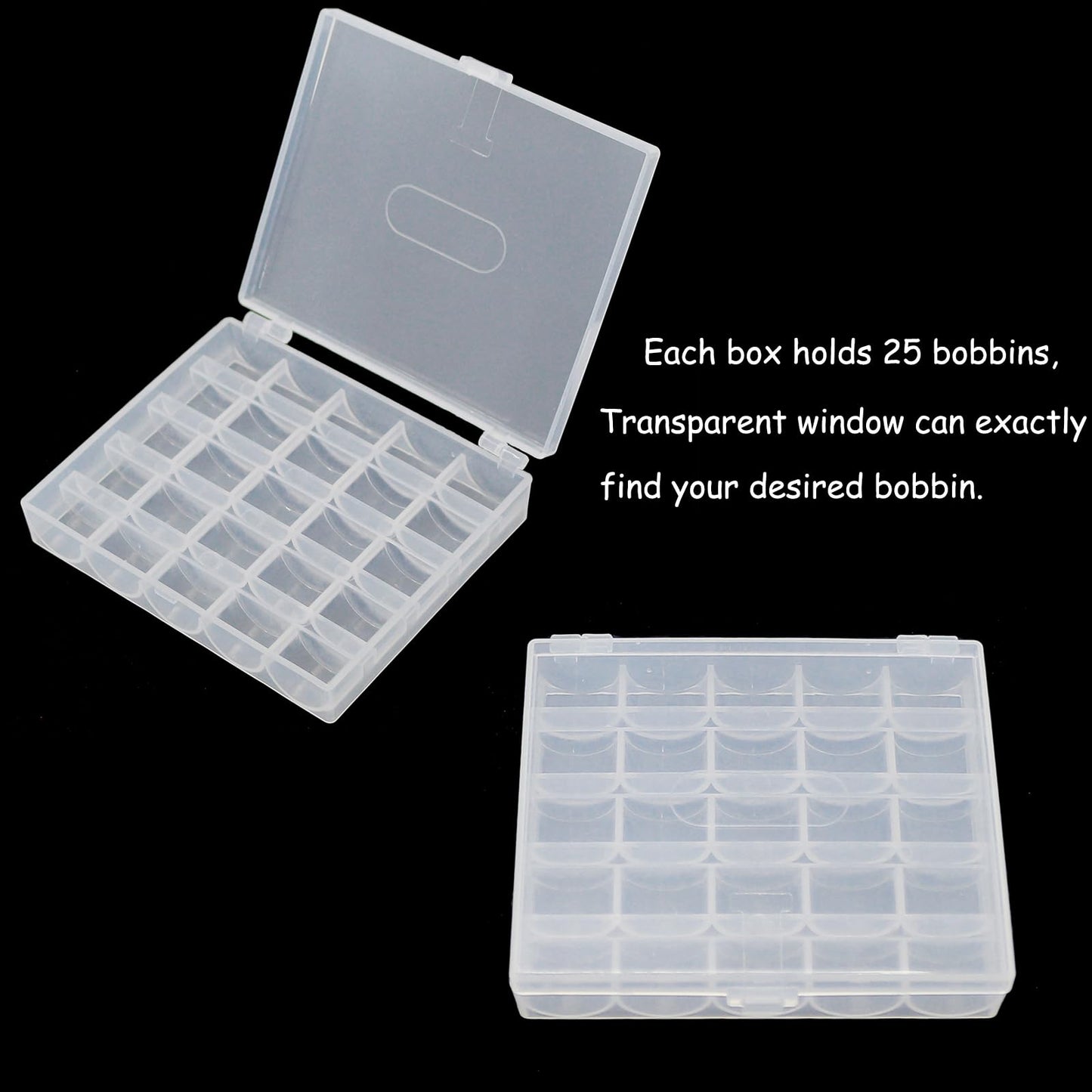 Bobbin Box, Bobbin Organizer Plastic Case, Transparent 25 Slots Empty Bobbins Spools Box, Sewing Craft Plastic Case Storage Box for Sewing Machine (1Pcs Box)