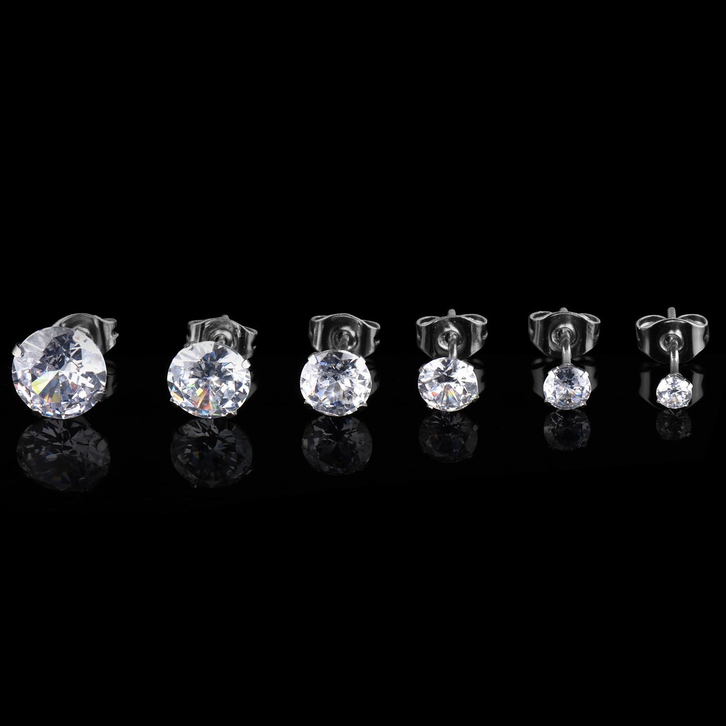6 Pairs Stud Earrings for Women,Hypoallergenic Cubic Zirconia 316L Earrings Stainless Steel CZ for Women 3-8mm