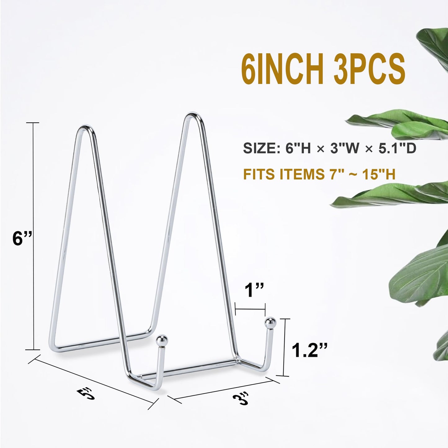 Hoewina Plate Stands for Display, Plate Holder Display Stands, Metal Frame holder stand for Book, Picture, Decorative Plate, Photo and Platter, Tabletop Art (6IN 3PCS-Silver)