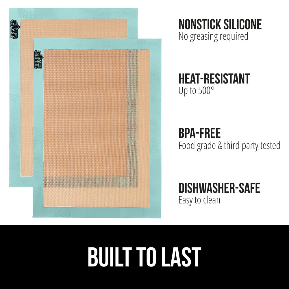 GORILLA GRIP Food Grade Reusable Nonstick Silicone Baking Mat, Oven Safe Cookie Sheet Liners, Up to 500 Degrees, No Mess Easy Clean Pastry Mats, Kitchen Essentials, 11.75x8.25 Quarter Sheet, 2PK, Mint