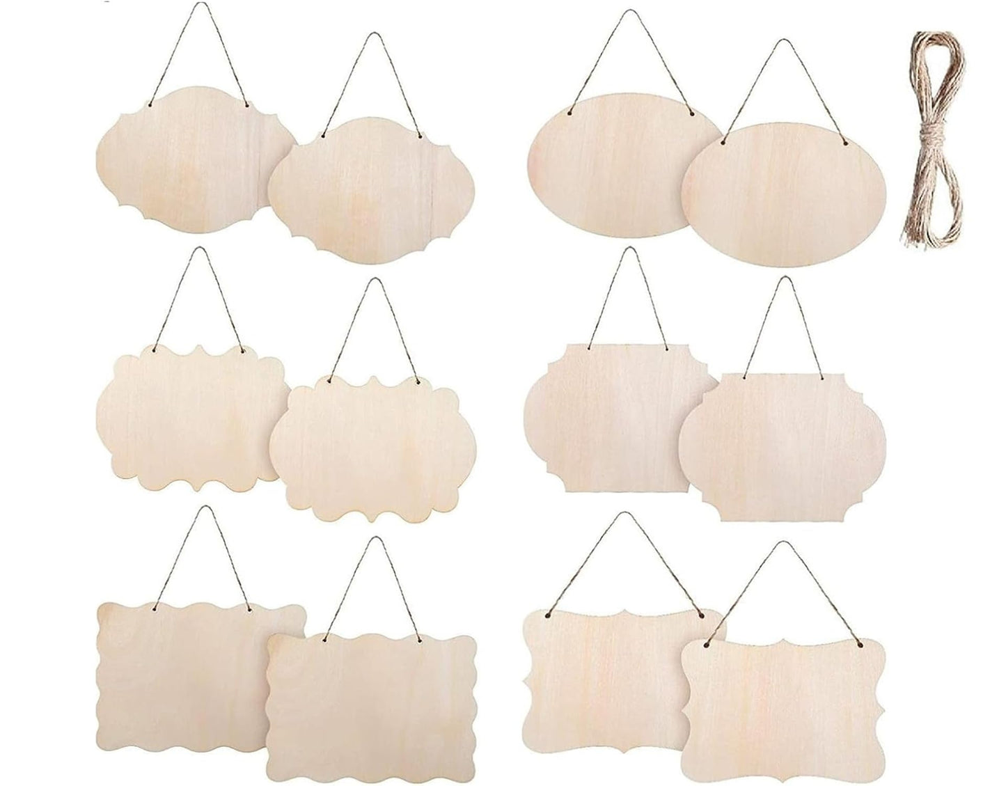 12PCS Unfinished Wood Crafts, Rectangle Wood Blanks Sign for Crafts, Wood Plaque for Cricut Projects, Wooden Hanging Craft Door Signs Wall Art Farmhouse Festival Decoration 5 x 6 Inch(Style B)