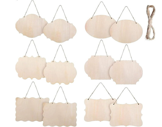 12PCS Unfinished Wood Crafts, Rectangle Wood Blanks Sign for Crafts, Wood Plaque for Cricut Projects, Wooden Hanging Craft Door Signs Wall Art Farmhouse Festival Decoration 5 x 6 Inch(Style B)