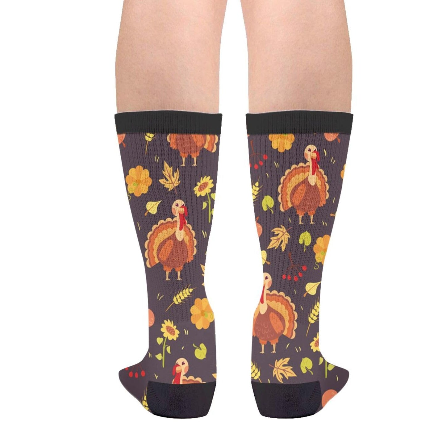 Thanksgiving Day Turkey Bird Fall Autumn Leaves Novelty Fun Crew Socks Fashion Comfortable Men And Women Crazy Dress Socks 16 In