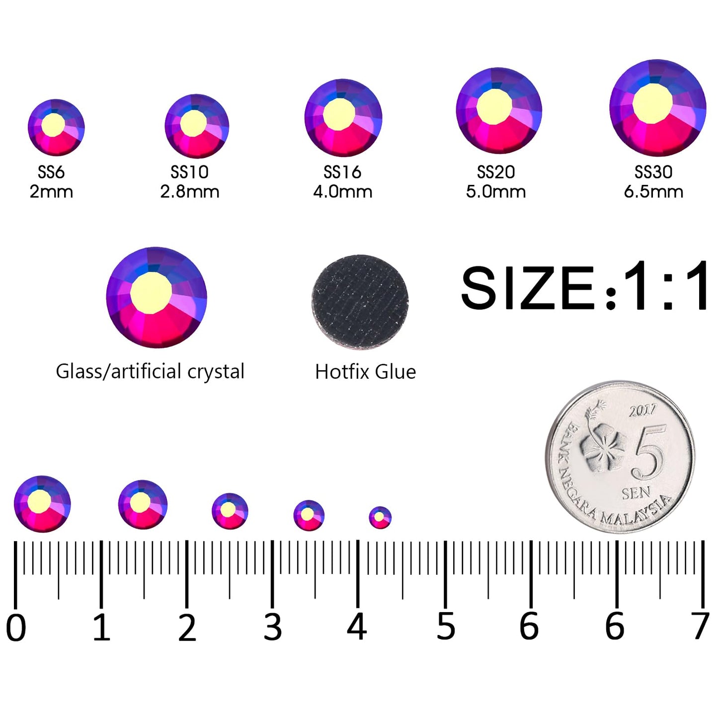 MEIBITE 6796PCS Red Ab Hotfix Rhinestones Crystal Stones Glass for Fabric Clothes Shirts Sparkly Flat Back Round with Tweezers and Picking Pen (SS6~SS30 Set)