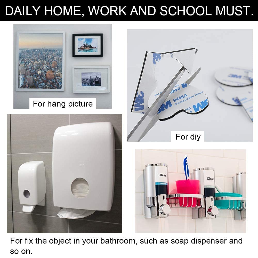 Double Sided Foam Tape Strong Pad Mounting,Black Self-Adhesive Tape Include Square Round and Rectangular(60Pcs)