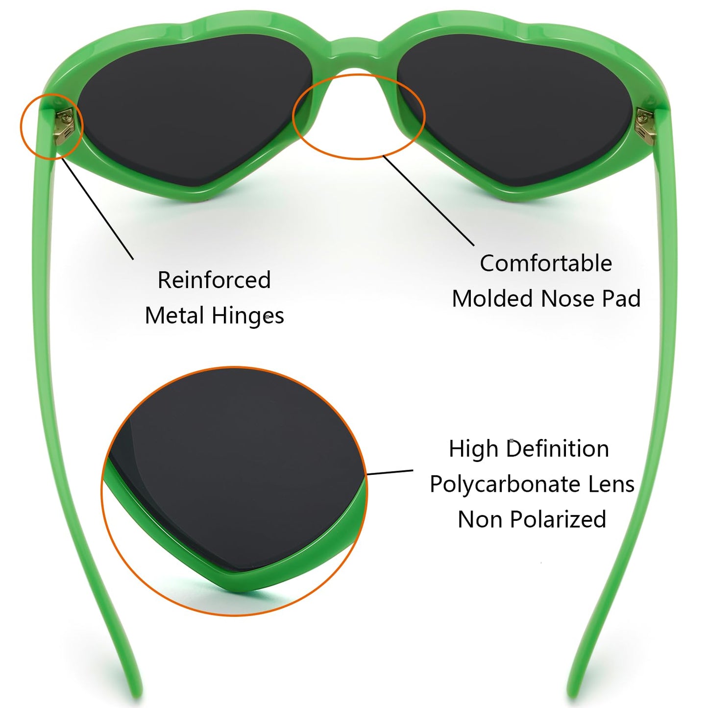 St. Patrick's Day Heart Sunglasses Irish Lucky Green Glasses for Women Men Non Polarized Oversized Trendy Love Shaped Shades Retro Lovely Fashion Cute Sun Glasses Leprechaun Costume Party Decorations