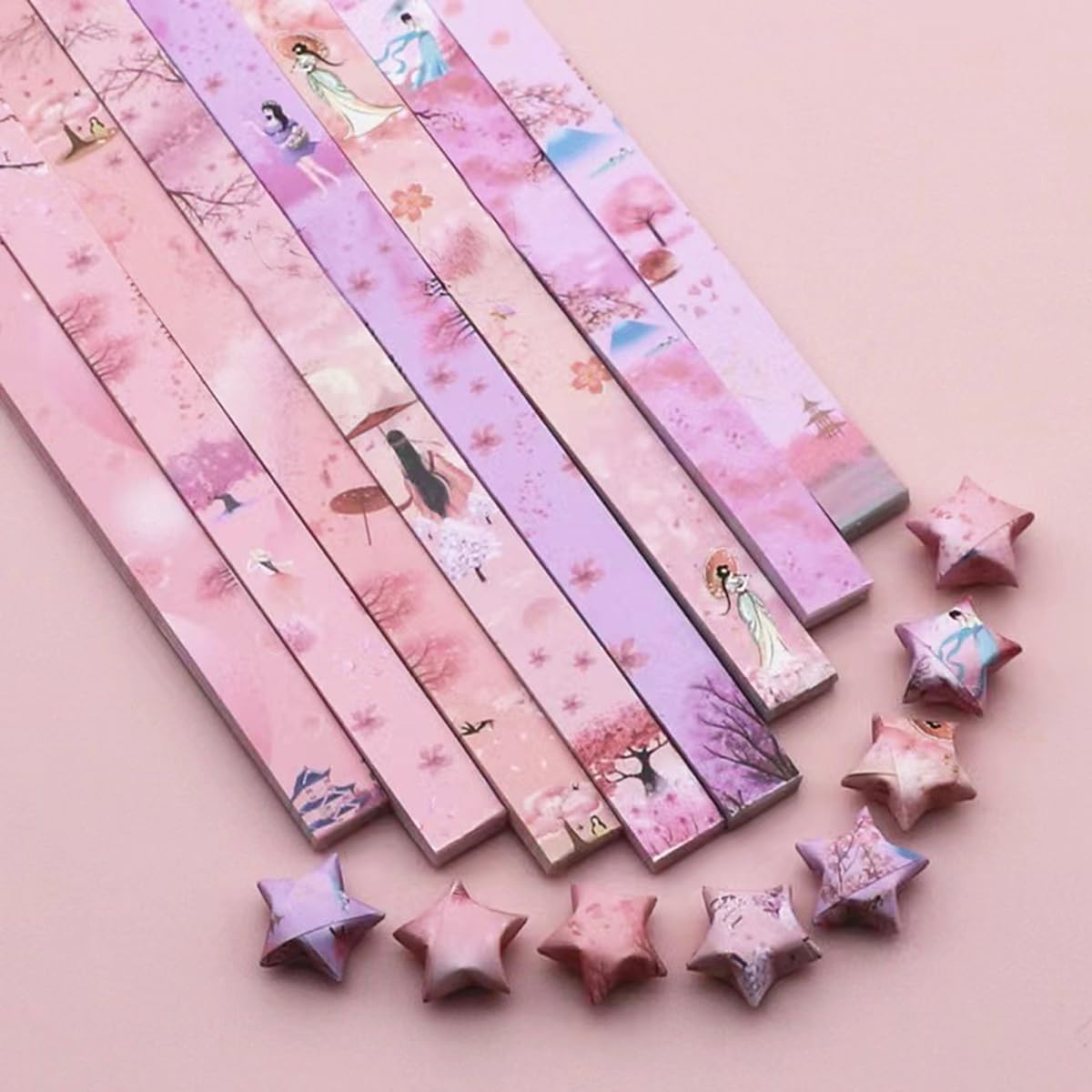 Origami Paper Stars, Colorful Handcraft Origami Lucky Star Paper DIY Paper Arts Creativity Hand Art Crafts (Cherry Blossom Girl(540) sheets)