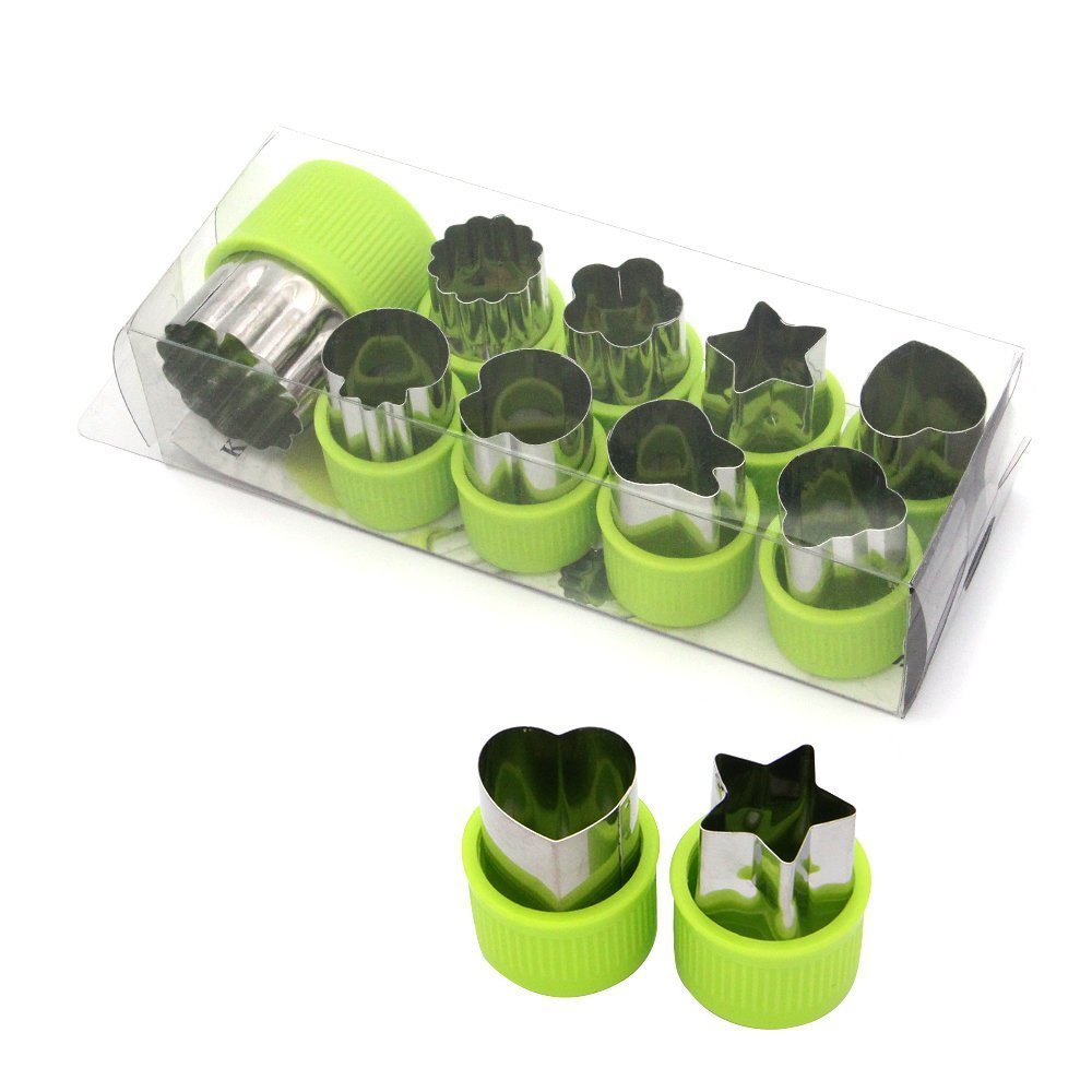 LENK Vegetable Cutter Shapes Set,Mini Pie,Fruit and Cookie Stamps Mold for Kids Baking and Food Supplement Tools Accessories Crafts for Kitchen,Green,9 Pcs