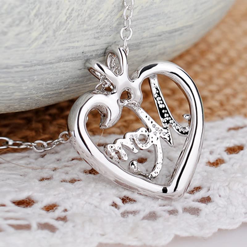 Mom Christmas Gifts Necklace - Mother Heart Pendant Necklace Mothers Day Necklace for Women from Daughter Son White