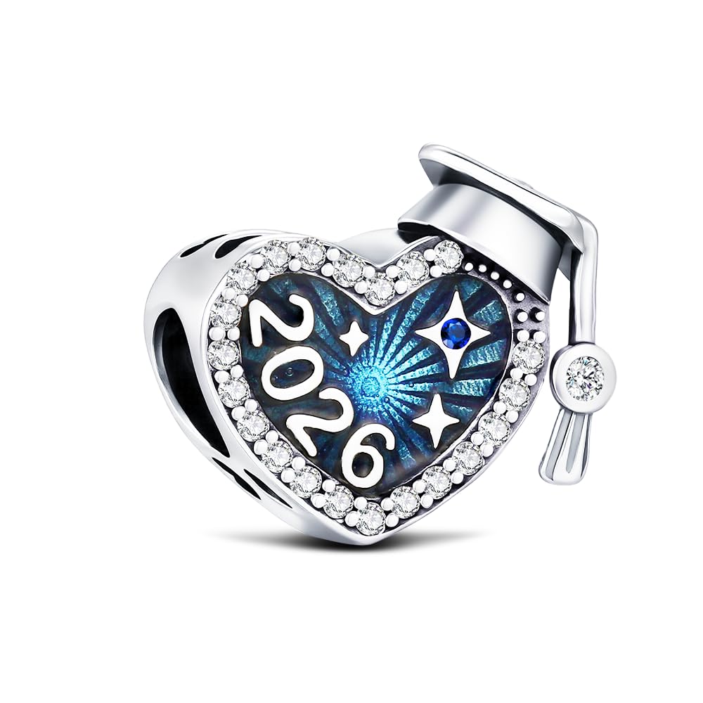 KEQ 2026 Graduation Cap Charms for Pandora Bracelets Necklace 925 Sterling Silver Bead for Daughter Granddaughter Graduation Pedant with 5A Cubic BBF Christmas Gift (Blue)