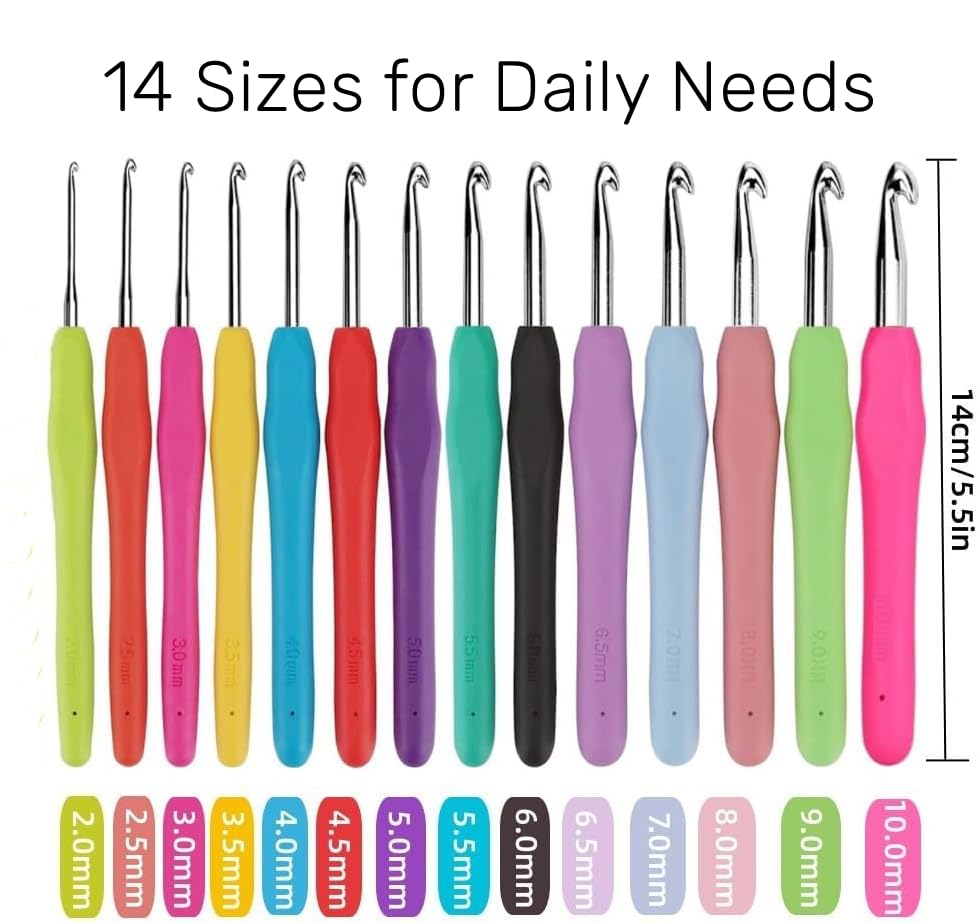 Crochet Hook Set,14 Sizes Crochet Hooks Ergonomic Soft Grip,Crochet Hooks for Arthritic Hands with Case,Crochet Needles(Size B-Size N)