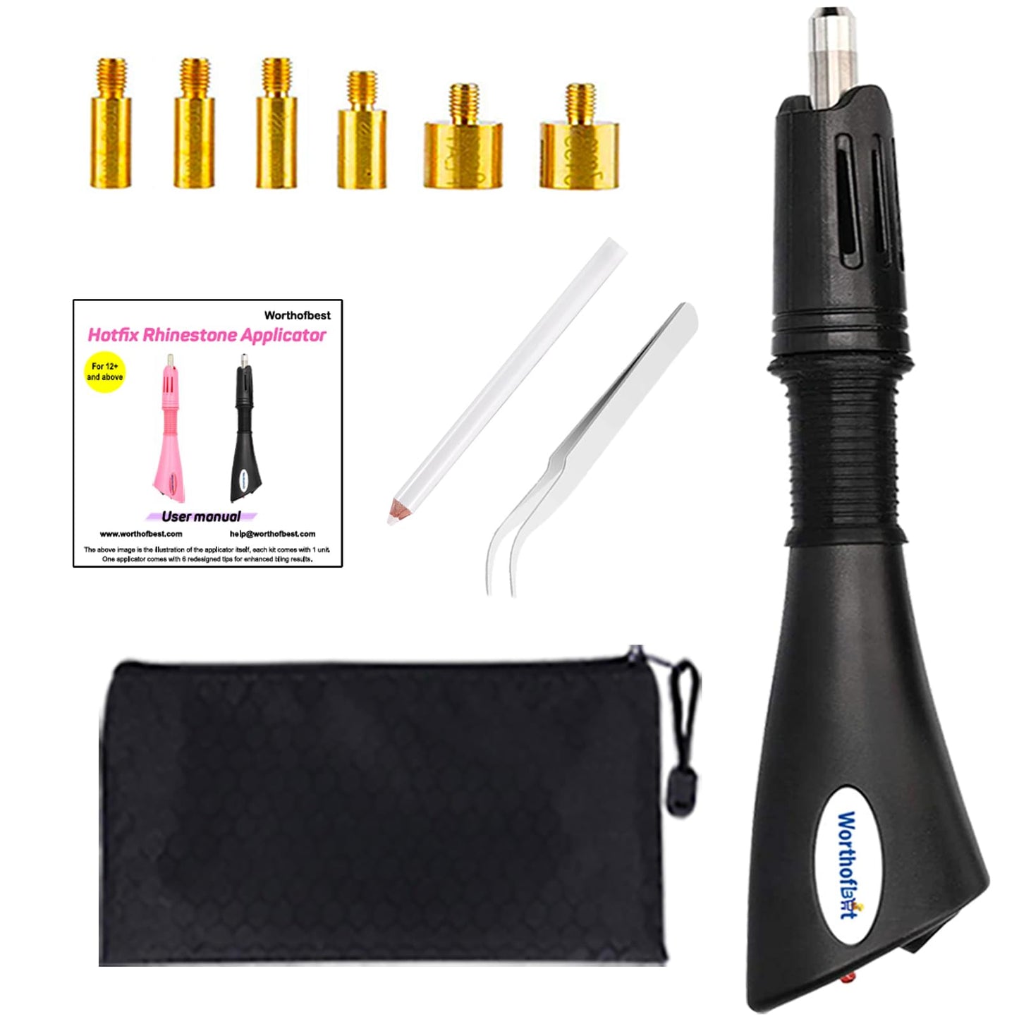 Worthofbest Hotfix Applicator Tool, Hot Fix Tool, Hotfix Rhinestones Applicator, Bedazzler, Hot Fix Applicator Tool Kit for Clothes, Fabric, Cardstock, Leather, Wood and Make Snowglobe Tumbler Holes