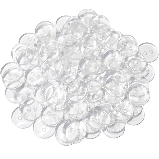 100 Pcs Buttons 2 Hole, Resin Clear Buttons for Sewing and DIY Craft (1/2 Inch)