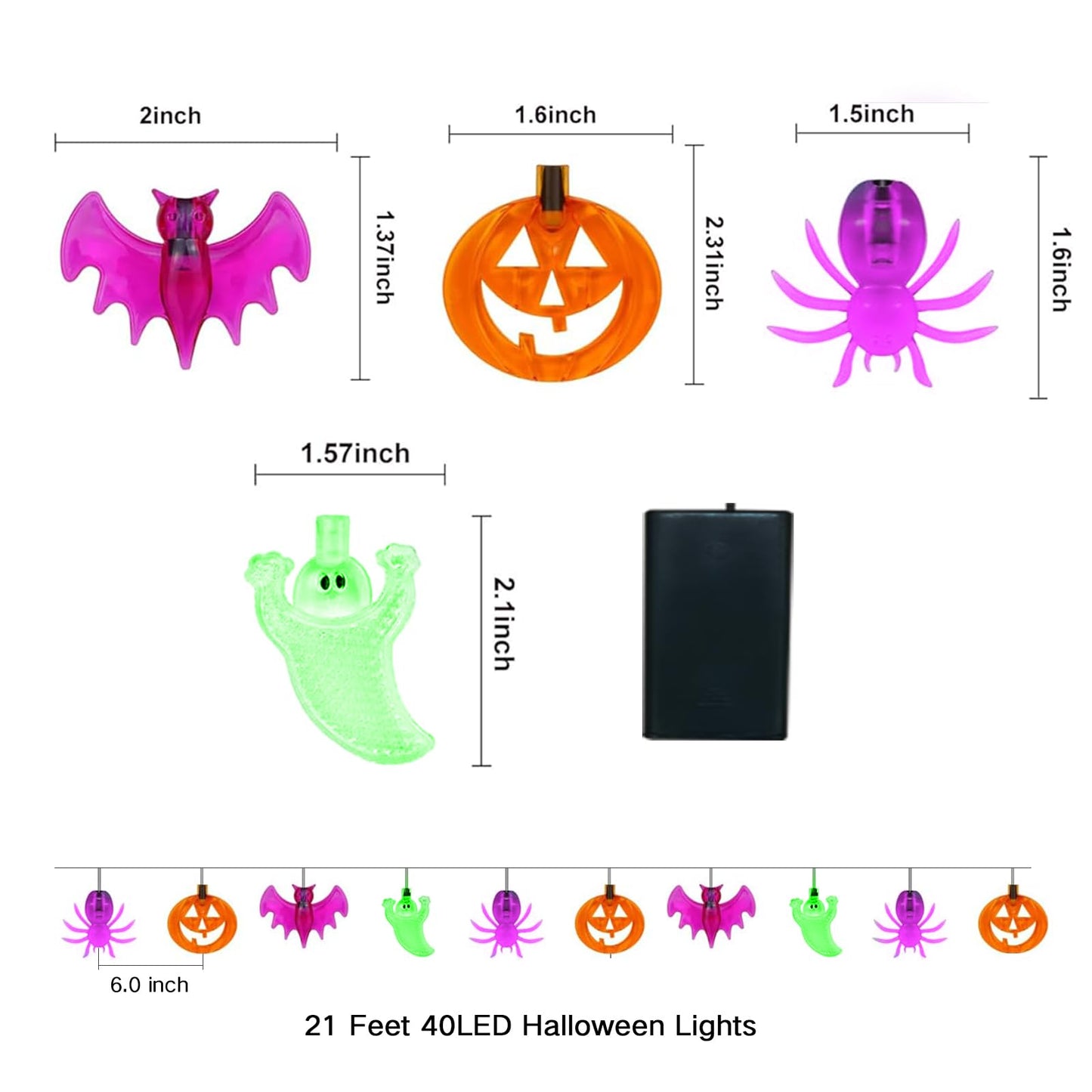 Halloween Decoration Lights, 40LED Pumpkin Bat Ghost Battery Operated String Lights, 8 Lighting Modes Waterproof Halloween String Lights for Indoor Outdoor Garden Tree Patio Yard Party Decor