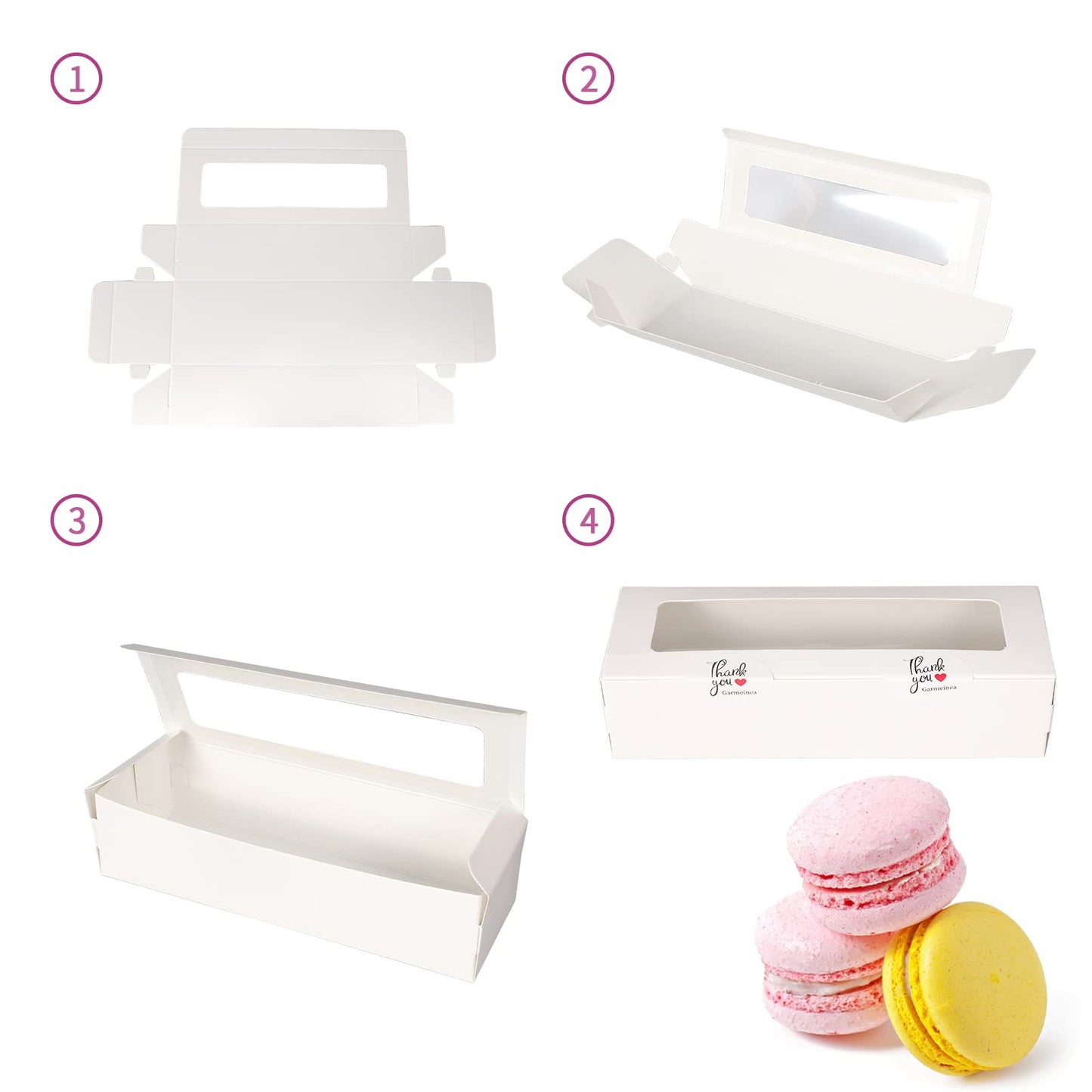 Garmeinea 30 Pack Macaron Boxes Packaging for 5 to 7 Macarons with 60 Pcs Stickers for Home DIY Baking Gift(White)