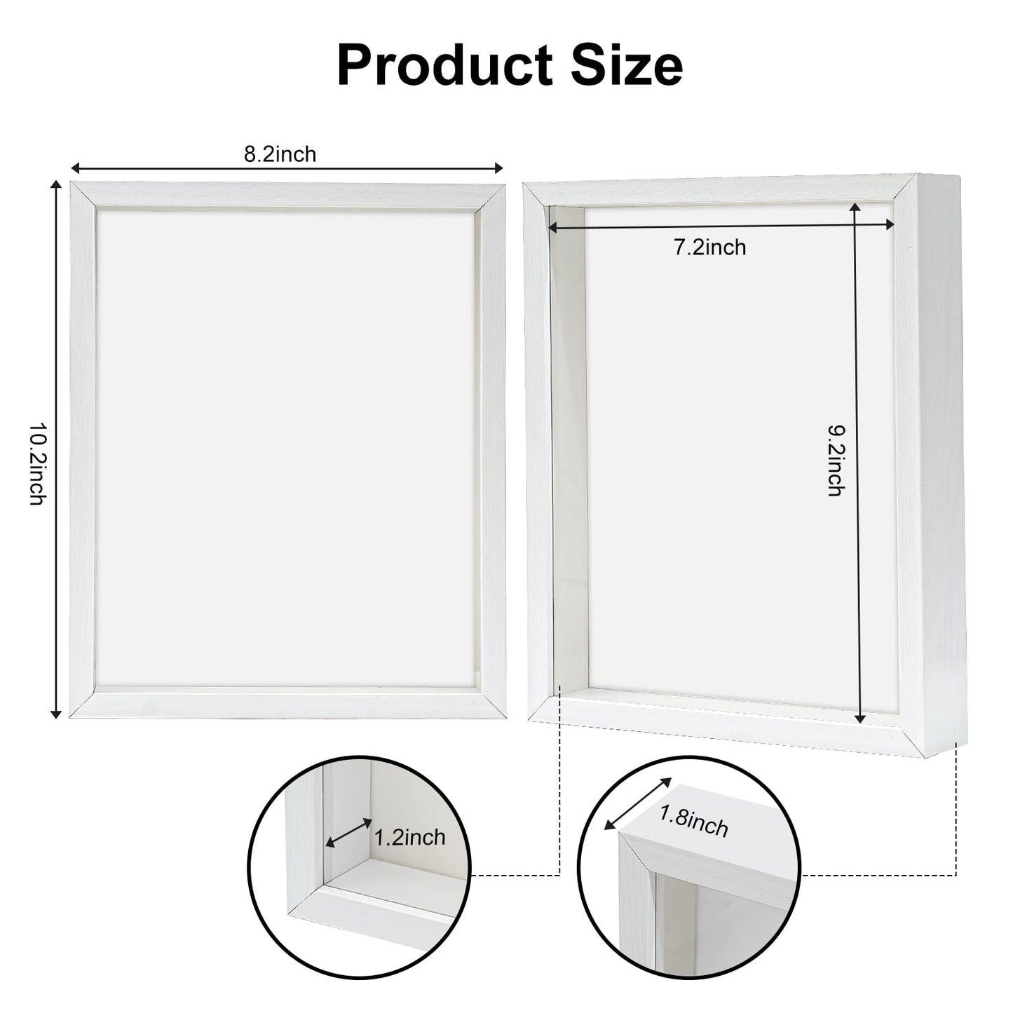 8x10 White Wooden Shadow Box Frame Memory Box, MDF Wood with Tempered Glass, 1.8 inch Depth Display Box for Collages Collections Mementos Awards Medals Photos (White)